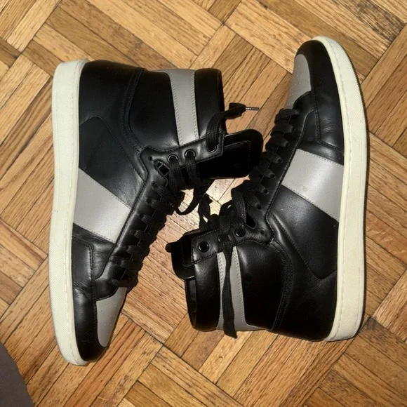 Saint Laurent Black and Gray High-Top Sneakers - Picture 4 of 14